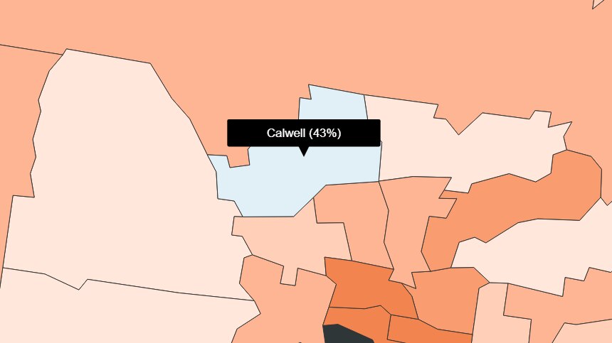 A map shows SSM support in the seat of Calwell was 43 per cent. That's much lower than surrounding seats.
