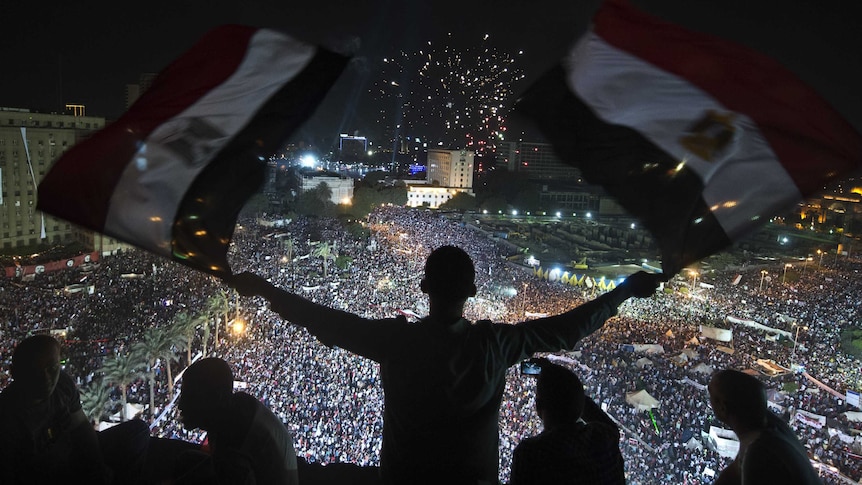 Supporters of the Egyptian military rally in Tahrir Square, Cairo.