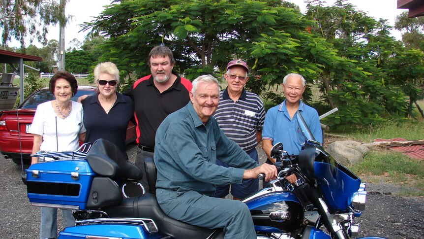 Rita Milne, Lynn Whitty, Mick Schinkel, Don Neaton (on bike), John Milne and Bill Forday.