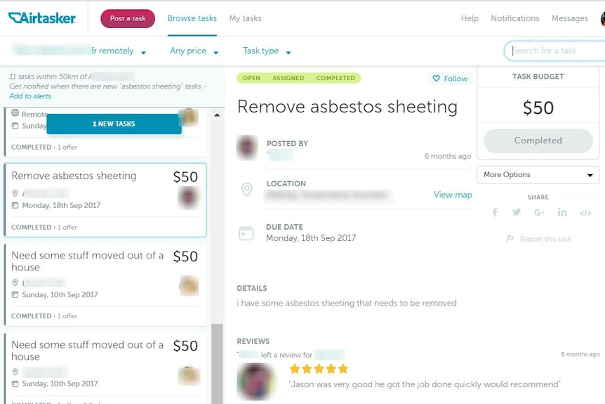 A screenshot from the Airtasker website