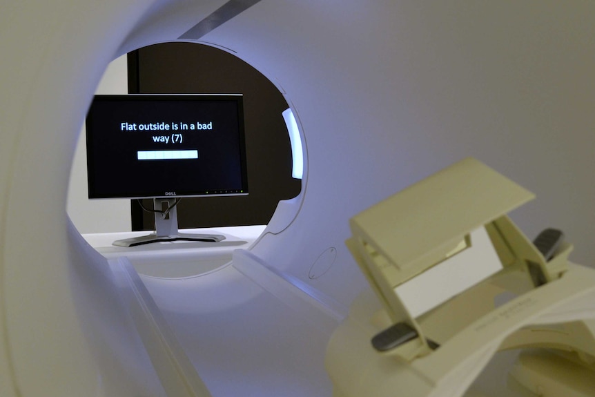 A mock fMRI machine at Florey Institute.