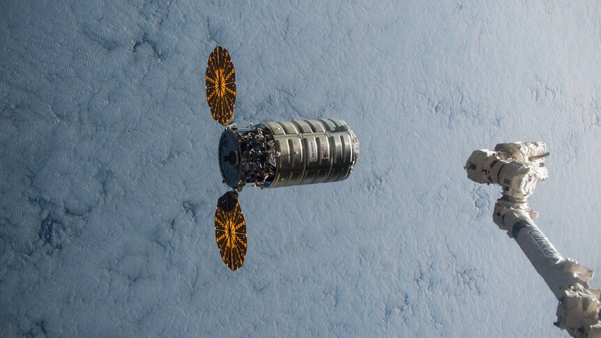 A Cygnus spacecraft approaches the International Space Station