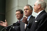 Inexperienced star: Malcolm Turnbull (c) with Alexander Downer and John Howard (File photo)