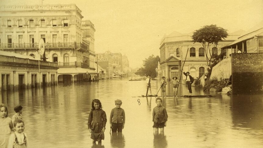 Children playing in the receding floodwaters Brisbane 1893