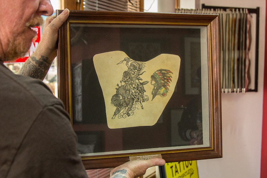 A piece of skin tattooed in 1974 and given to Ricky Luder.