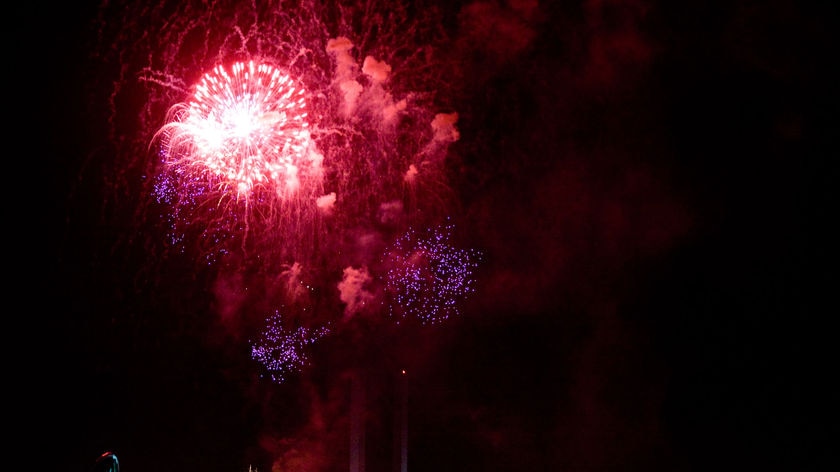 Fireworks explode at Docklands, Melbourne, on New Year's Eve, 2008.