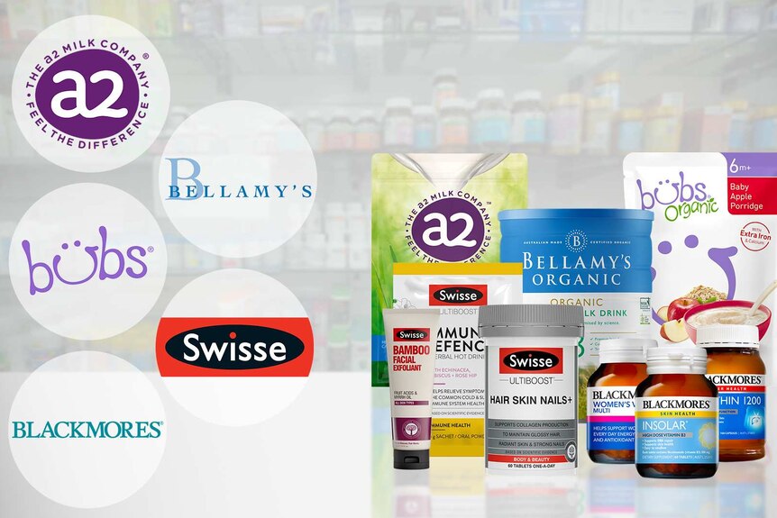 Major Australian brands including A2, Bellamy's, bubs, Swisse, and Blackmores.
