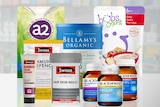 Major Australian brands including A2, Bellamy's, bubs, Swisse, and Blackmores.