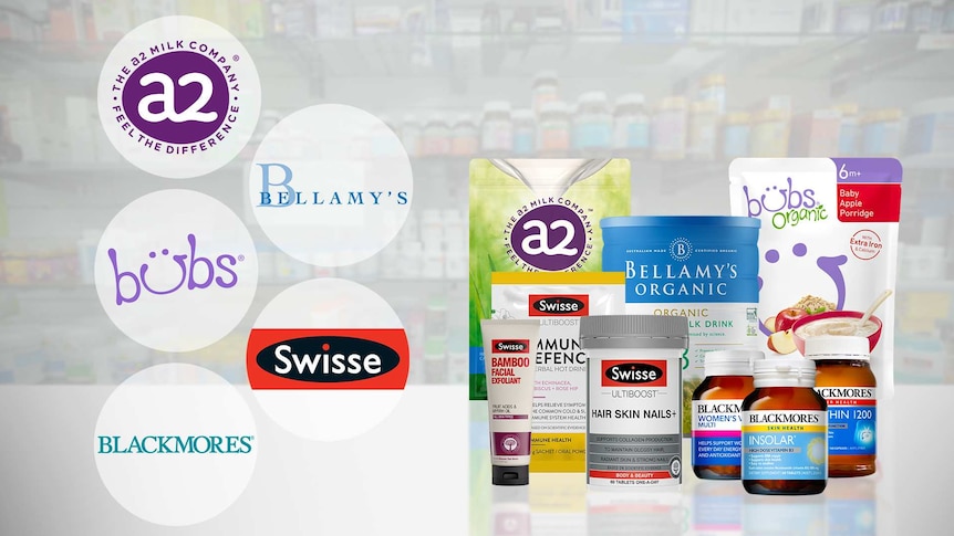 Major Australian brands including A2, Bellamy's, bubs, Swisse, and Blackmores.