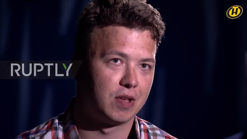 Roman Protasevich breaks into tears in a screengrab from his supposed confession video