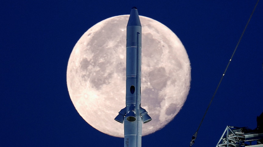 Artemis 1 rocket with Moon in background