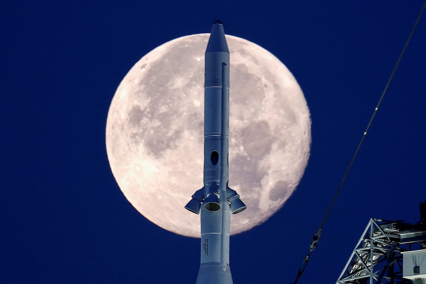 Artemis 1 rocket with Moon in background