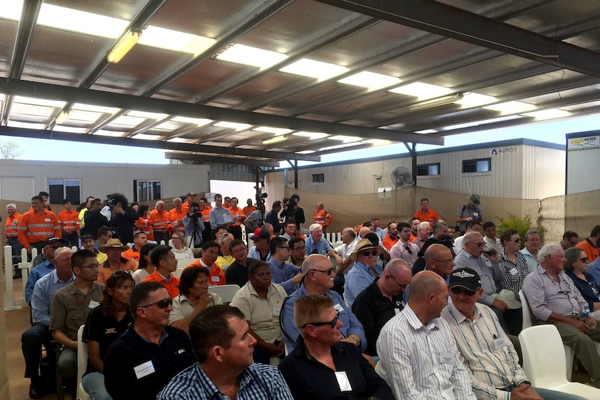 More than one hundred people gather together for the official opening of CuDECO's Rocklands copper mine in north west Qld.