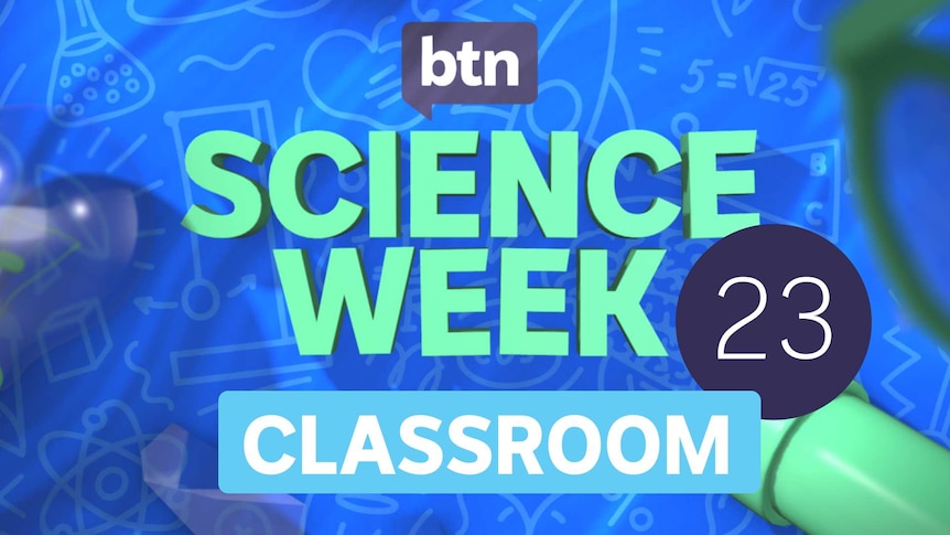 The science week logo against a background of stylised science icons.