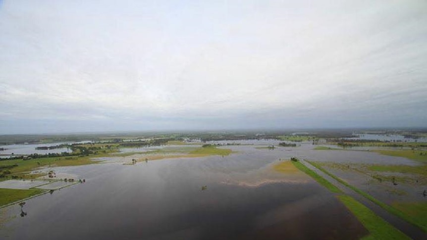 An aerial view of flooding in the Bungawalbyn area on the north coast of NSW.