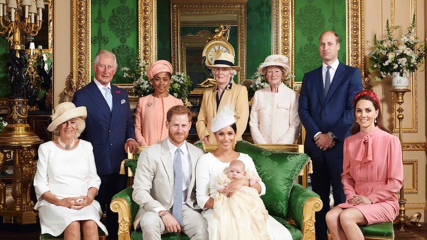 Harry, Meghan and Archie inside Windsor Castle and surrounded by family for an official portrait