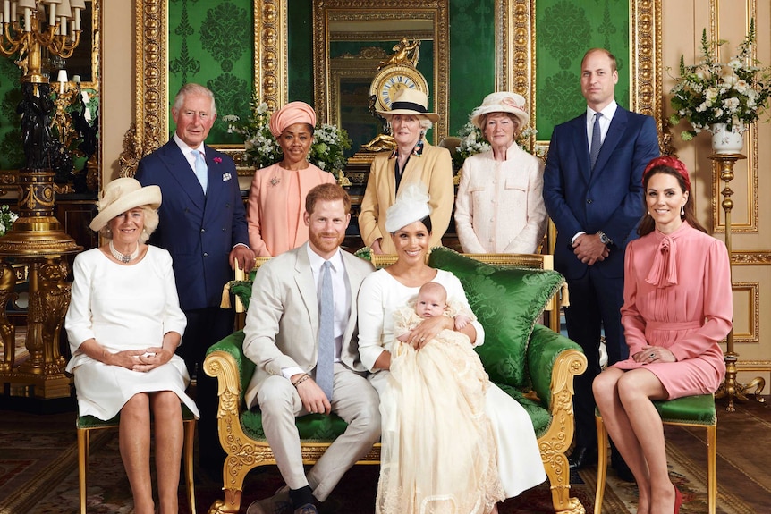 Harry, Meghan and Archie inside Windsor Castle and surrounded by their family for an official portrait