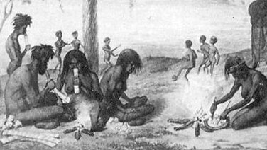 Detail from 'Aboriginal domestic scene' in Blandowski's 'Australien in 142 Photographischen Abbildungen', 1857
