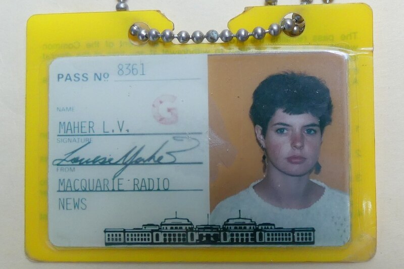 Press pass showing photo of Maher and Macquarie Radio News.