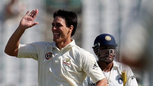 Mitchell Johnson celebrates a wicket