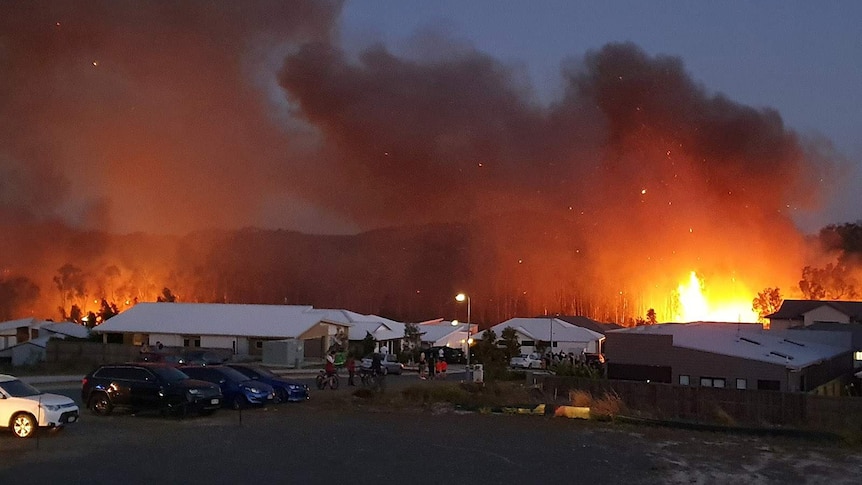 A bushfire burning close to homes at Peregian Springs was fanned by strong winds.