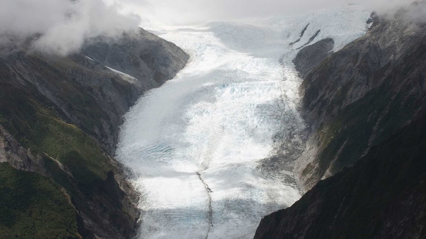 A view of the 12-kilometre-long Franz Josef Glacier on New Zealand's South Island