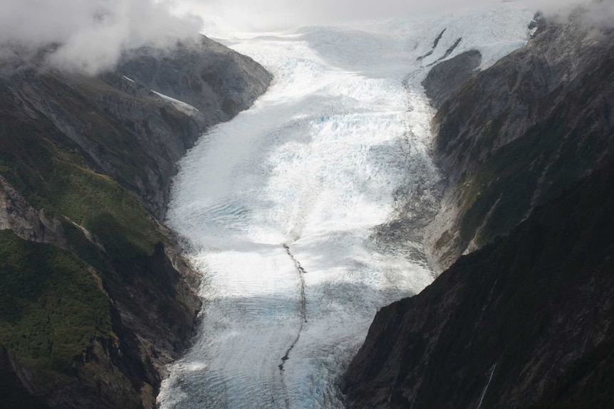 A view of the 12-kilometre-long Franz Josef Glacier on New Zealand's South Island