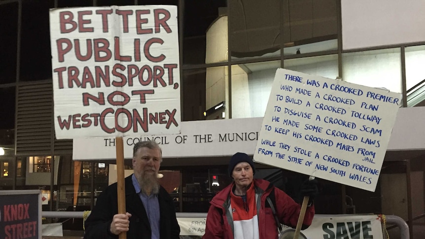 Protesters at an Inner West Council meeting last night.