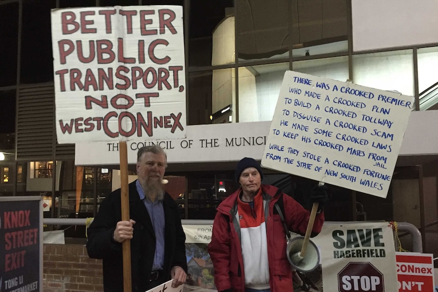 Protesters at an Inner West Council meeting last night.