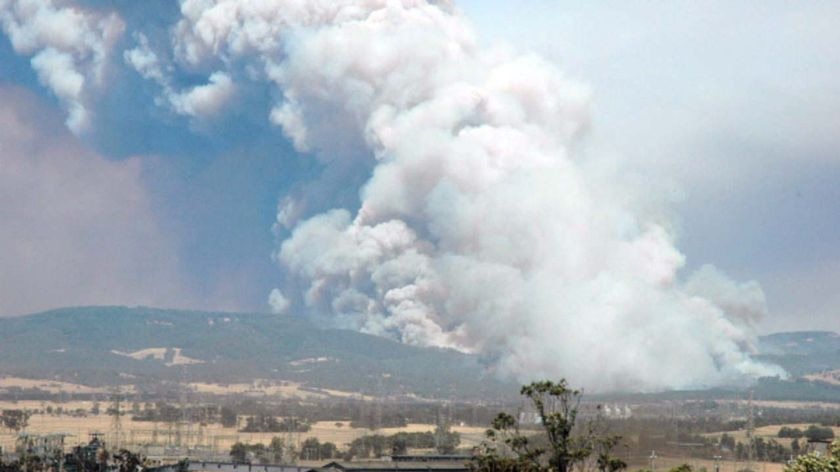 Smoke billows skywards from the Glendonald Road bushfire