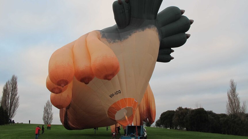 Skywhale is inflated at Hobart's Cenotaph.