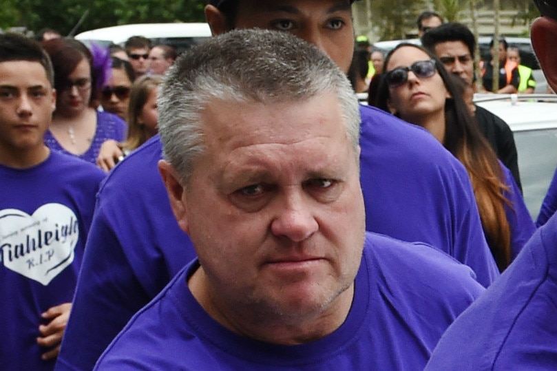 A close up of Rick Thorburn at Tiahleigh Palmer's funeral