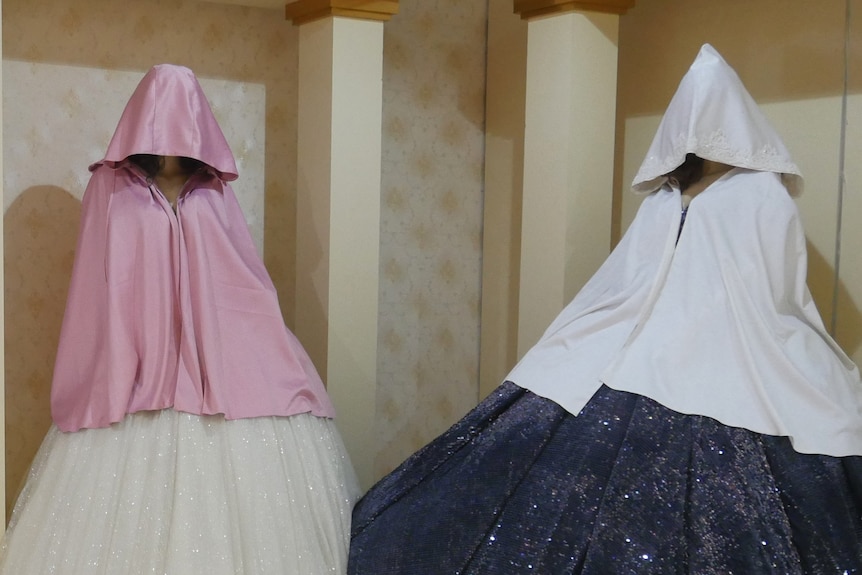 Mannequins pictured with covered faces