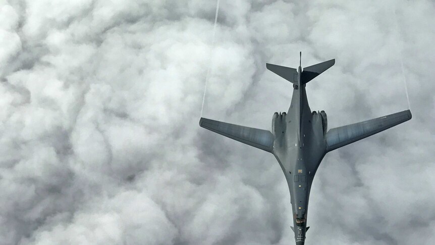 US Air Force B-1B Lancer bomber in the air