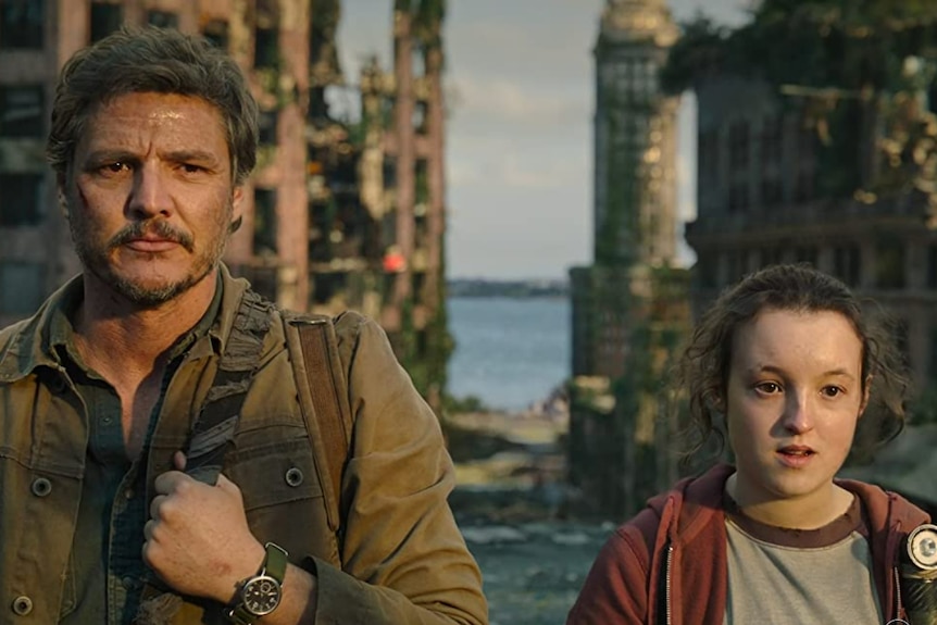 Pedro Pascal and Bella Ramsay in The Last of Us show