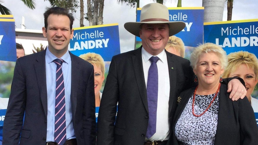 Federal Coalition members Senator Matt Canavan, Barnaby Joyce and Michelle Landry in Rockhampton.