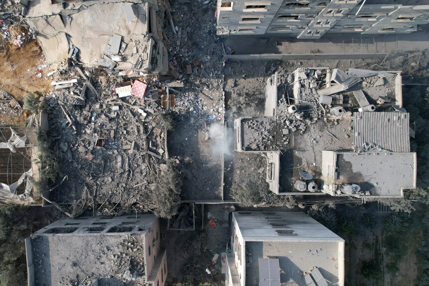 A building destroyed in an Israeli airstrike on the Gaza Strip.