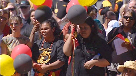 Noongar people celebrate the 2006 Federal Court native title ruling over Perth.
