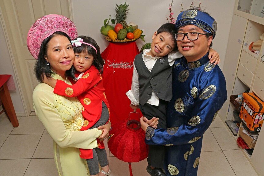 The Lu family with a Vietnamese New Year fruit combination.