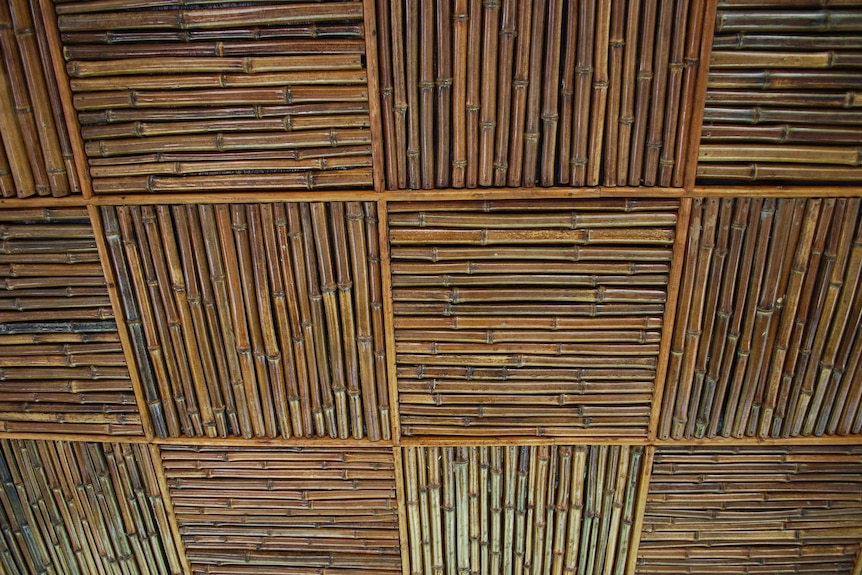 A picture of panels of a bamboo ceiling in China.