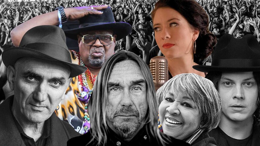 Collage featuring Mavis Staples, Iggy Pop, George Clinton, Jack White, Samantha Fish and Paul Kelly
