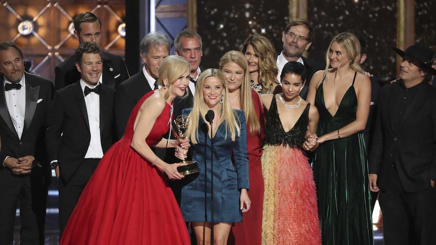 Nicole Kidman and Reese Witherspoon accept the award for Outstanding Limited Series to Big Little Lies at the Emmys.