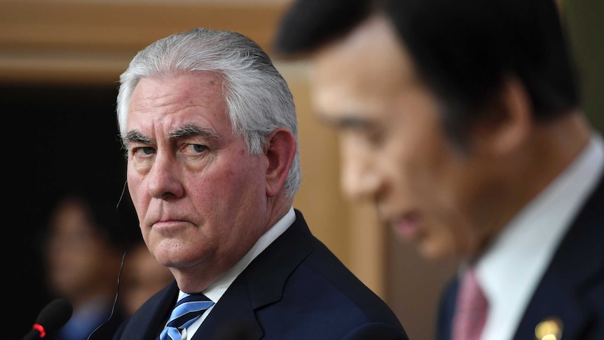 US Secretary of State Rex Tillerson looks on South Korean Foreign Minister Yun Byung-se during a press conference in Seoul.