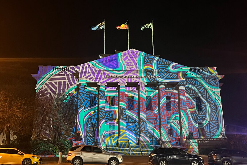 Art projected on Geelong Council building