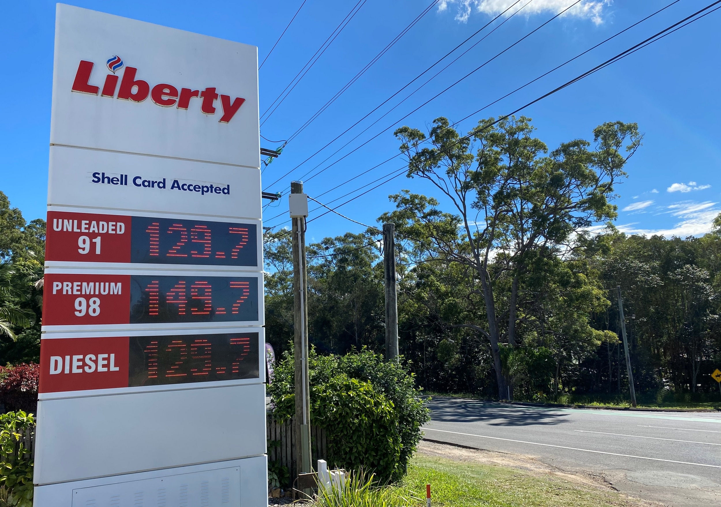 A sign showing the price of fuel at a Sunshine Coast petrol station