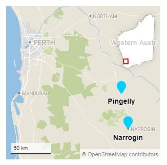 A map of WA with Pingelly and Narrogin highlighted.