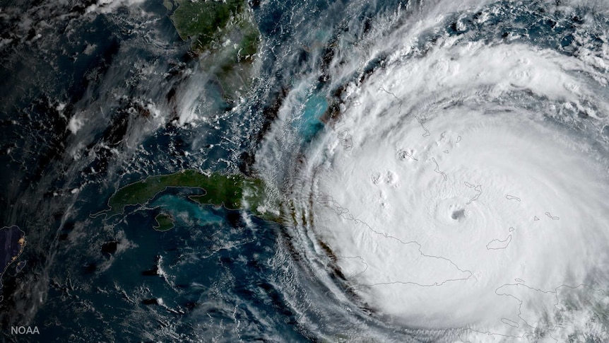 A satellite image shows massive hurricane irma approaching florida