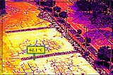 A colourful, pixelated map of heat on surfaces in inner-city Darwin.