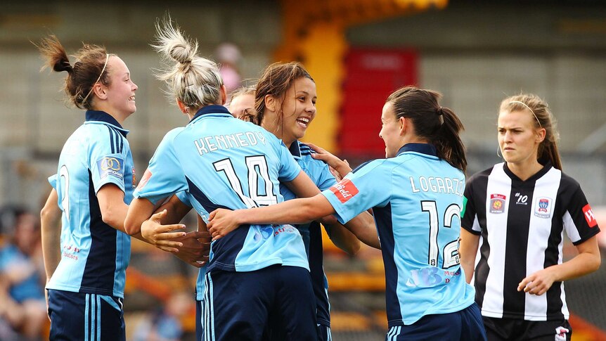 Out of the blue ... Sam Kerr (pictured) finished two late goals from Ellyse Perry assists.
