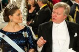 Professor Schmidt with Swedish Crown Princess Victoria at the Nobel banquet last night.